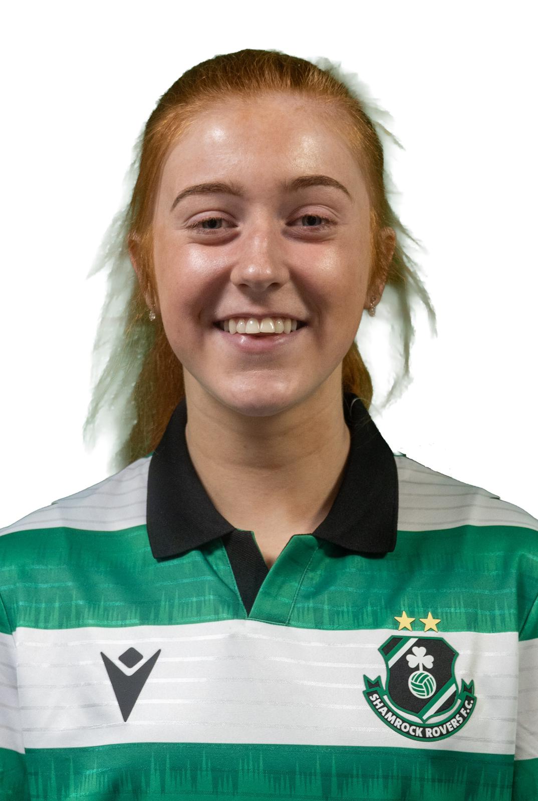 Shamrock Rovers player Keelin Comiskey smiling in team jersey.