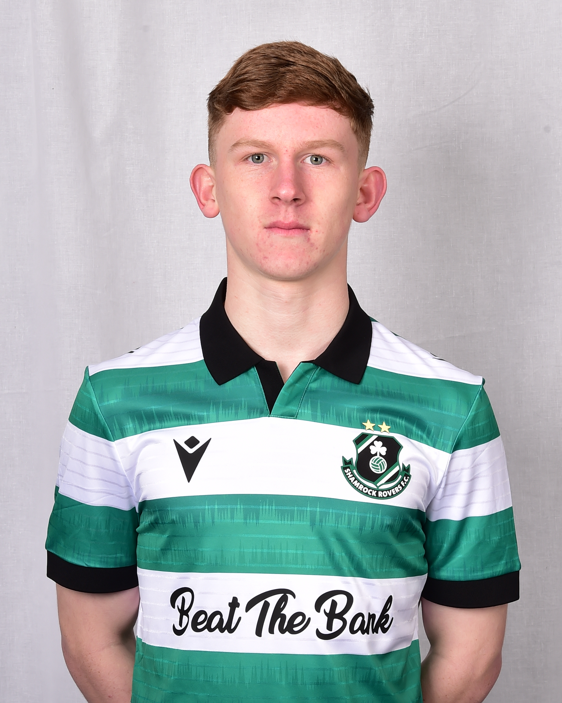 Jack Greene in Shamrock Rovers jersey, football player portrait.
