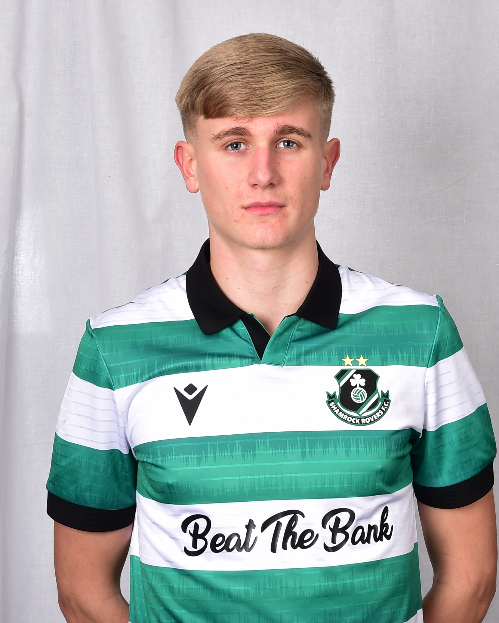 Young Shamrock Rovers footballer Josh O'Dwyer in team kit.