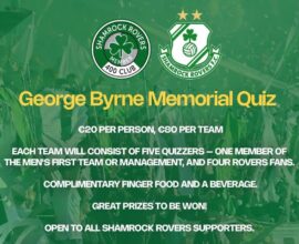 Shamrock Rovers memorabilia and fan event poster for George Byrne Memorial Quiz.