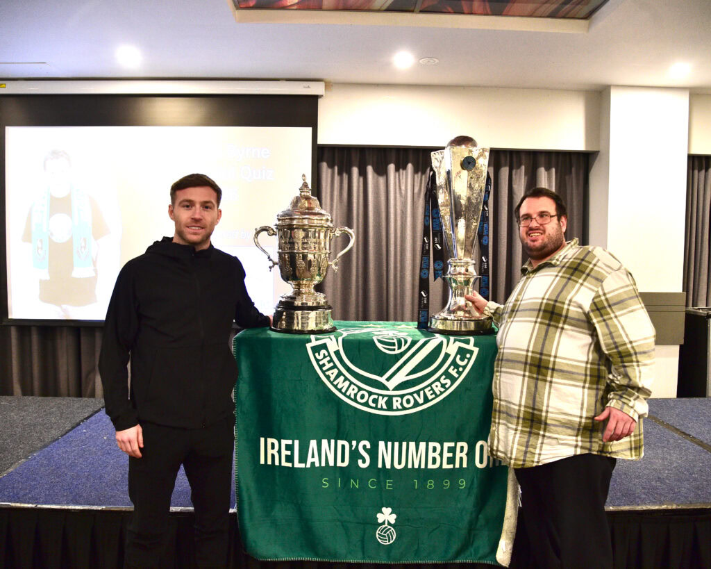 Shamrock Rovers Irish football club trophy presentation, Dublin, Ireland.
