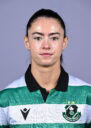 Female footballer in Shamrock Rovers kit.