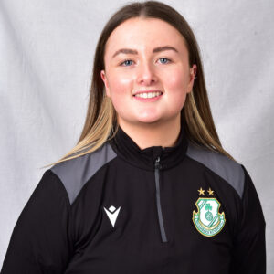 Female football player in Shamrock Rovers kit.