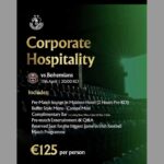 Corporate hospitality event at Shamrock Rovers with match details and amenities.