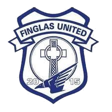 Finglas United crest featuring a football and shield design, 2015.