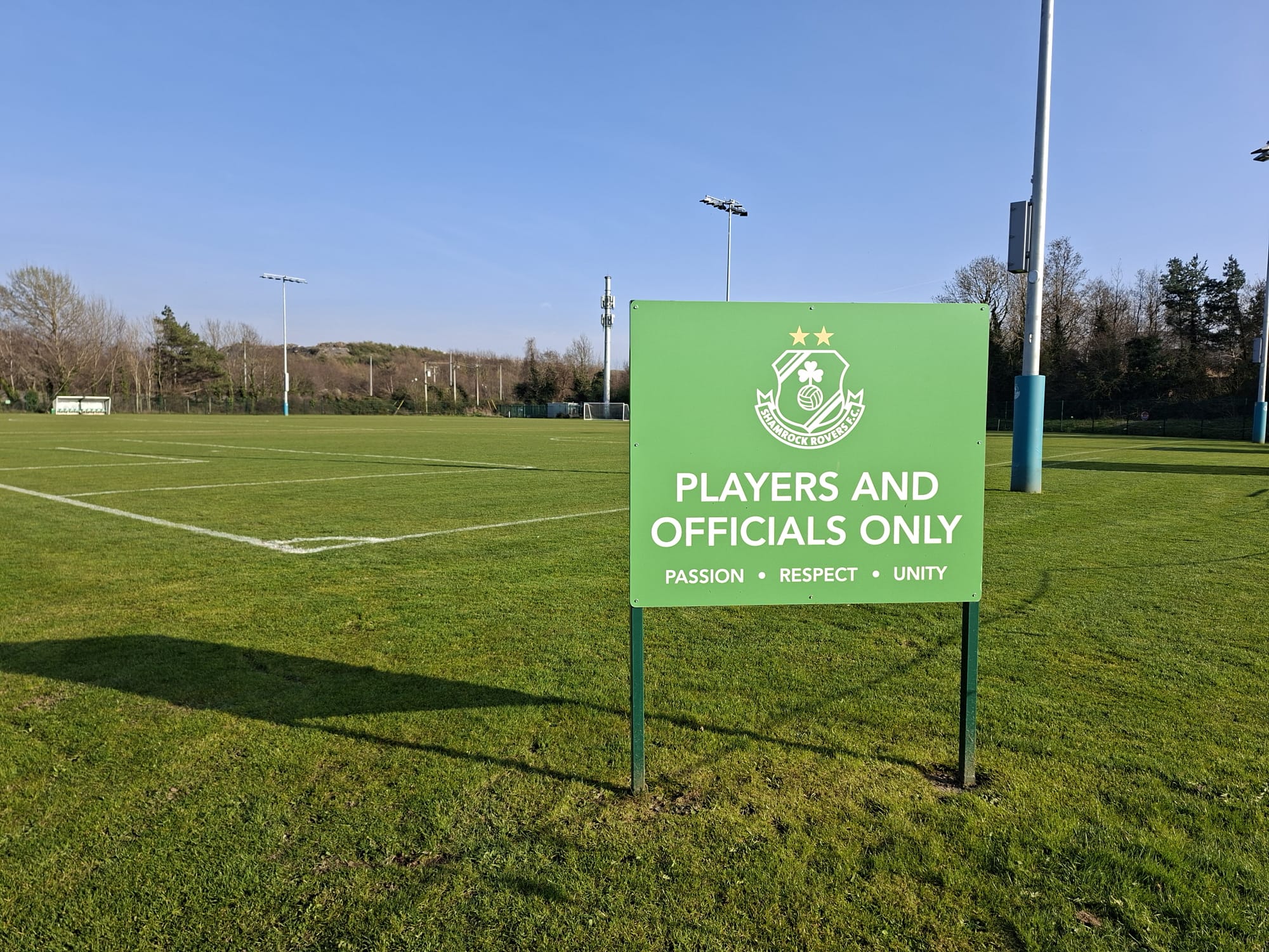 Sign on the Shamrock Rovers football pitch for players and officials only.