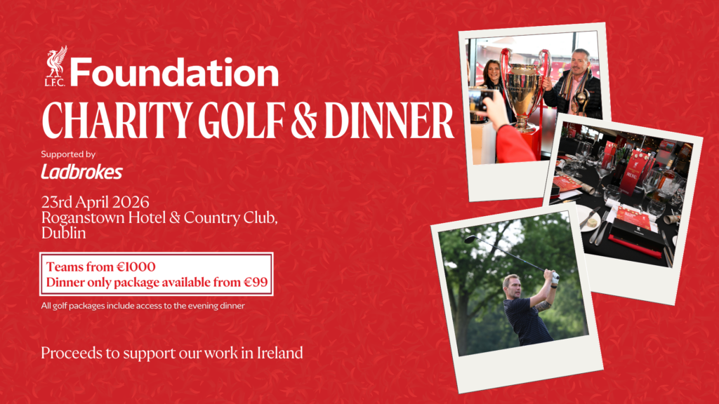 Shamrock Rovers team with Liverpool FC Foundation at charity golf event in Dublin.