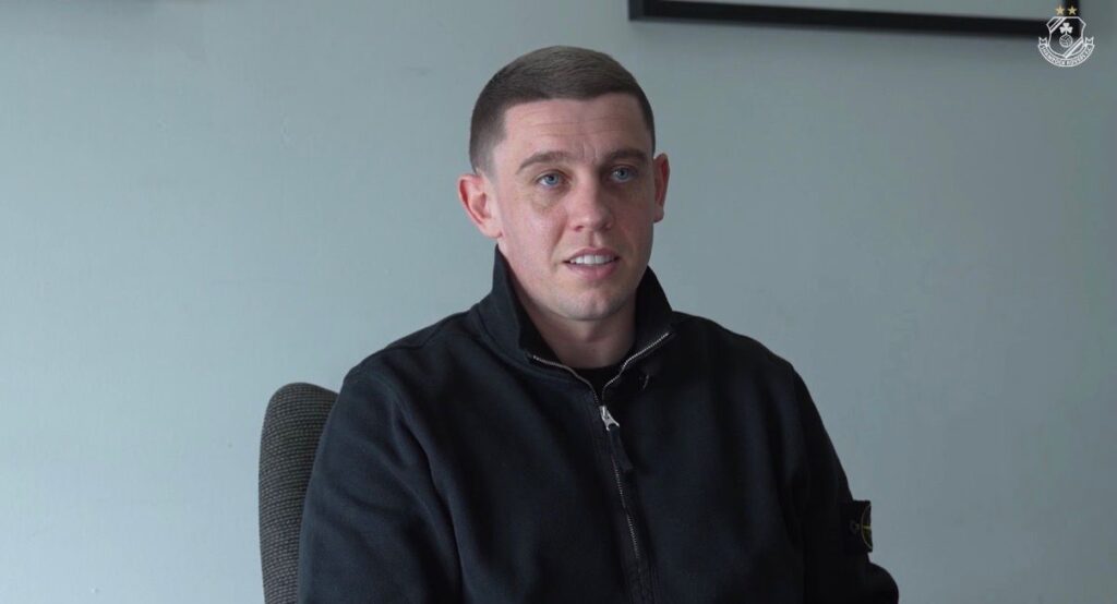 Gary O'Neill speaking during an interview at Shamrock Rovers.