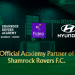 Shamrock Rovers Academy logo with Hyundai and Fideo sponsorship banners.