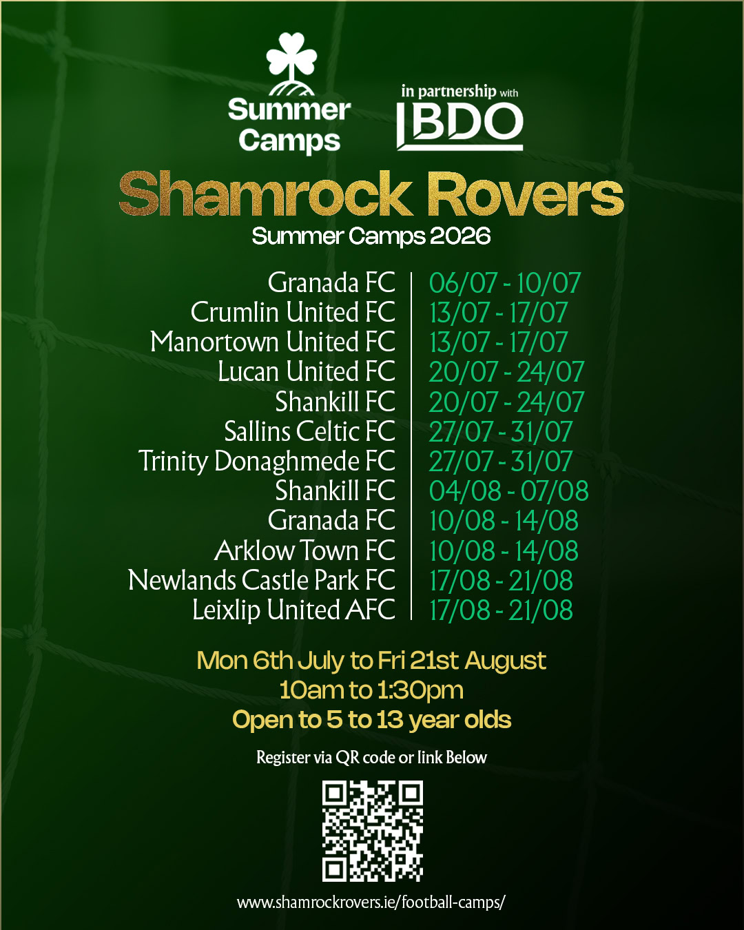 Shamrock Rovers Summer Camps return for 2026 in partnership with BDO 11 ...