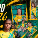 Shamrock Rovers players in the new third kit for 2026, featuring green and yellow design.
