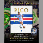 Shamrock Rovers player celebrating with Pico sign at a match.