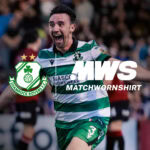 Shamrock Rovers football player celebrating during a match at Tallaght Stadium.