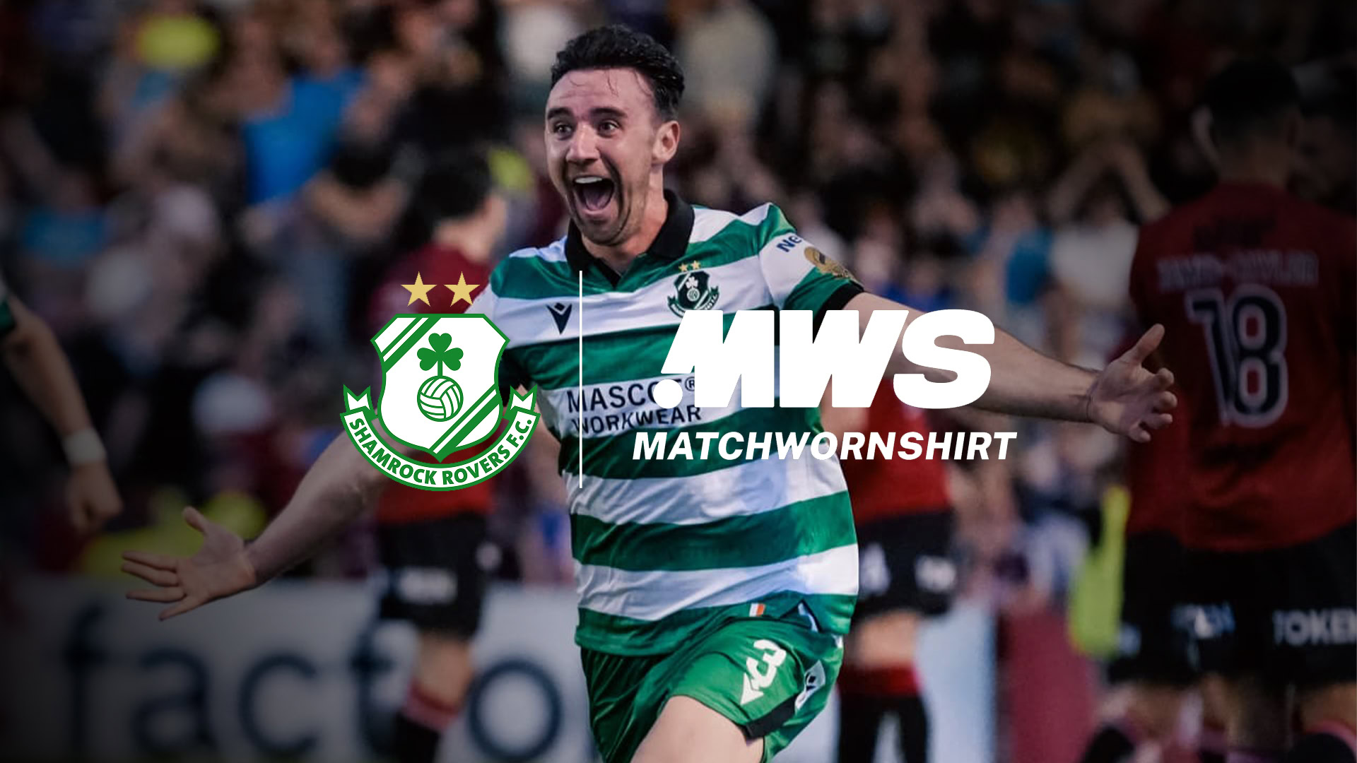 Shamrock Rovers football player celebrating during a match at Tallaght Stadium.