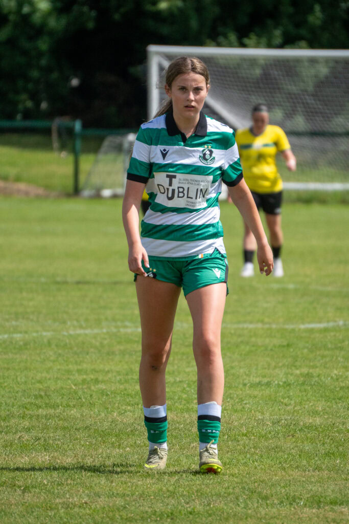 Shamrock Rovers women's football player on the field during a match.