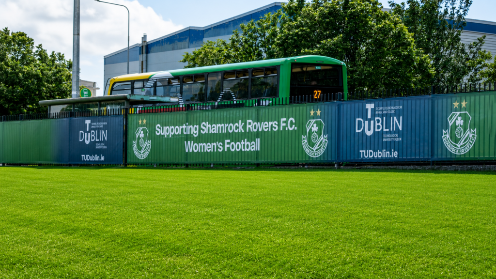 Shamrock Rovers F.C. banner at TU Dublin Tallaght Campus.