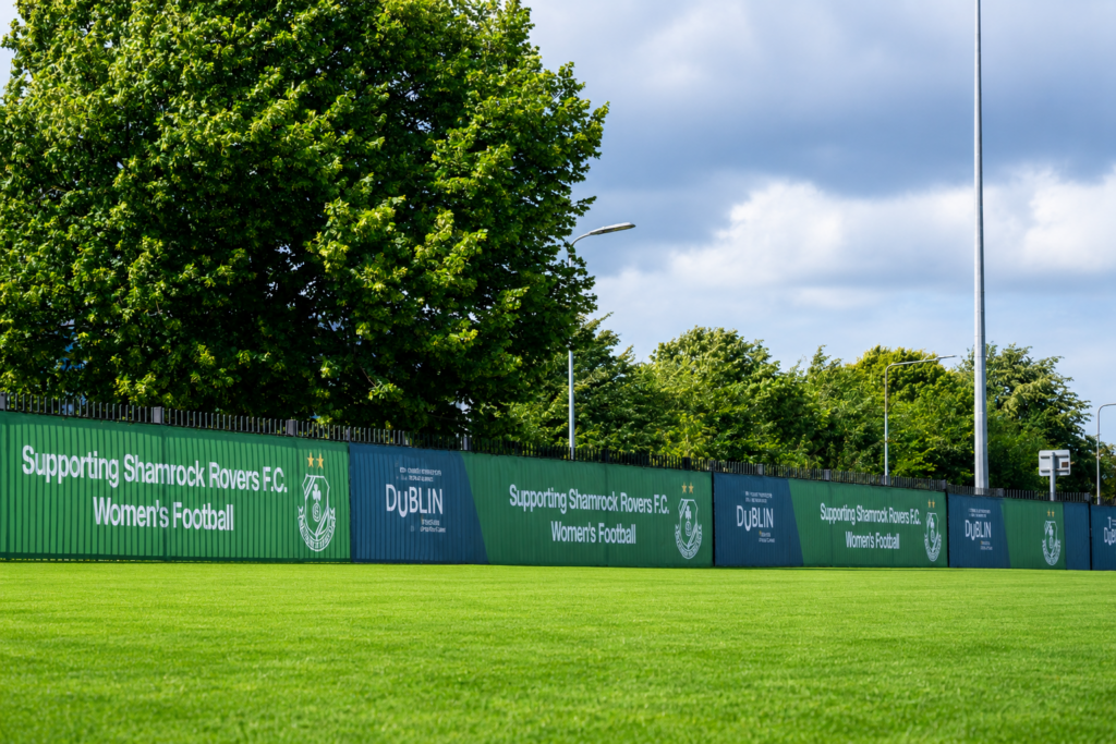 Shamrock Rovers Women's Football support banners at TU Dublin Tallaght Campus.