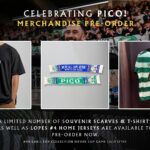 Shamrock Rovers merchandise including T-shirt, scarf, and jersey for Pico pre-order.
