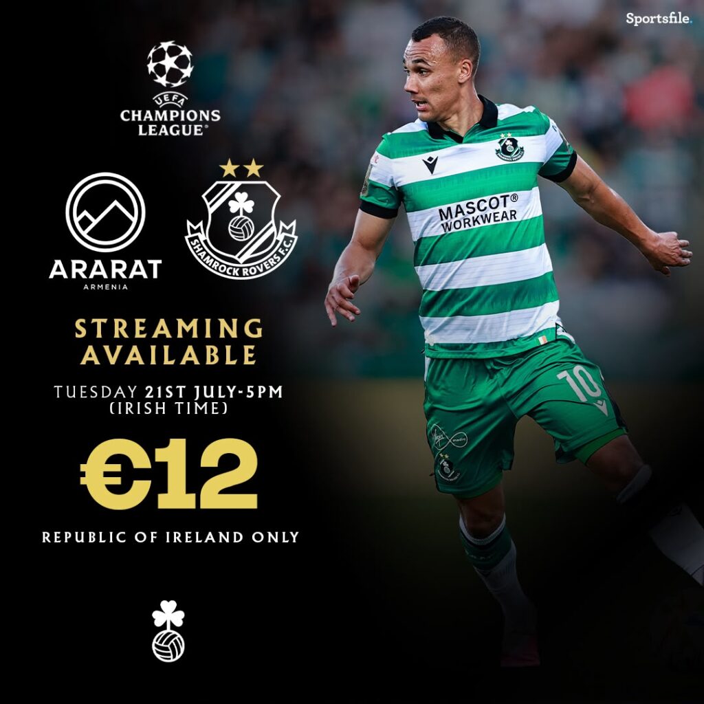 Shamrock Rovers player in green and white kit during match.