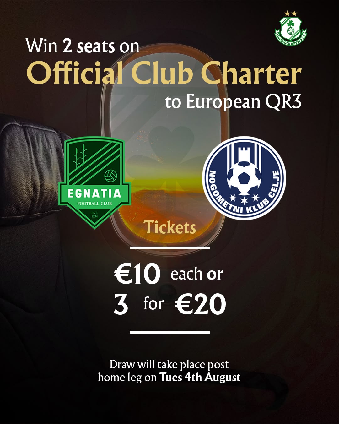 Shamrock Rovers ticket promotion for European QR3 match with Egnatia FC.
