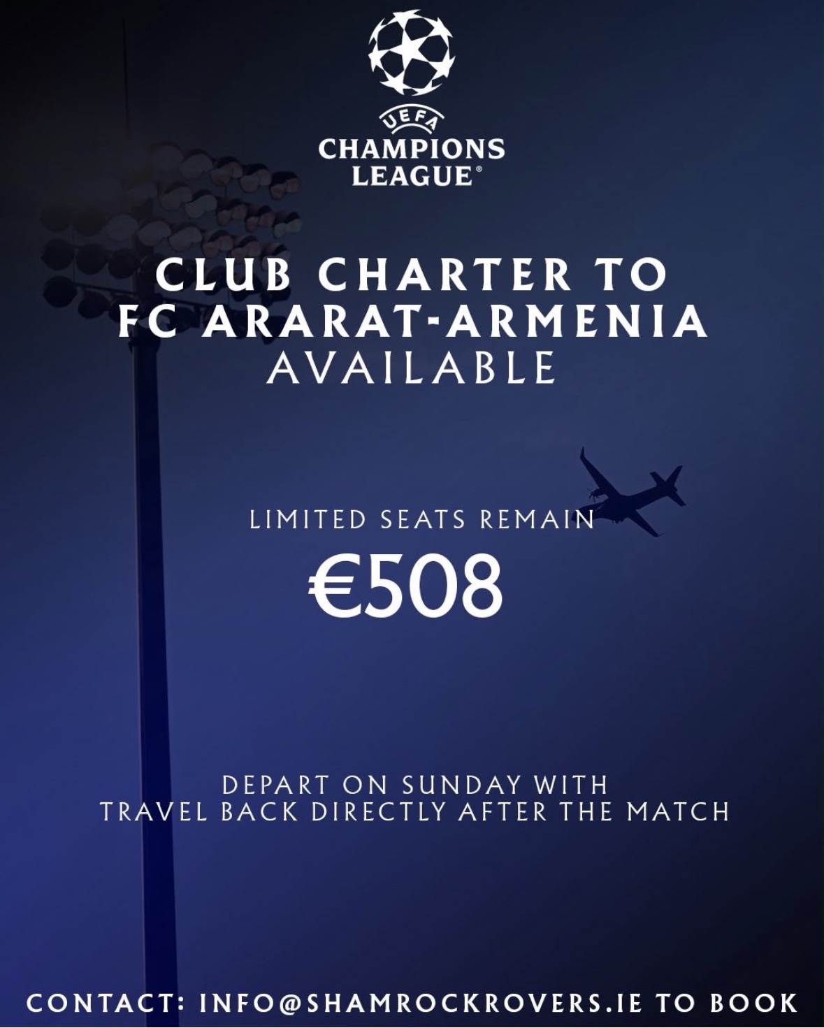 UEFA Champions League club charter to FC Ararat-Armenia available for €508.
