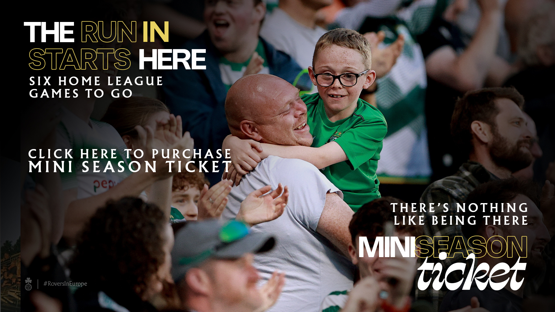 Happy fans at Shamrock Rovers match celebrating Mini Season Ticket offer.
